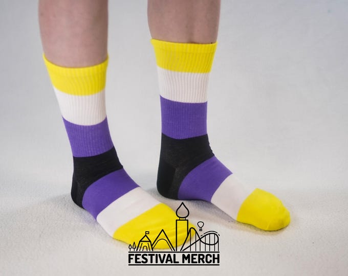 Non binary Pride Socks | Unisex LGBTQ+ Apparel | Premium Cotton Rich ~ Pride Flag Gifts  nonbinary Flag Rainbow Socks LGBT owned company