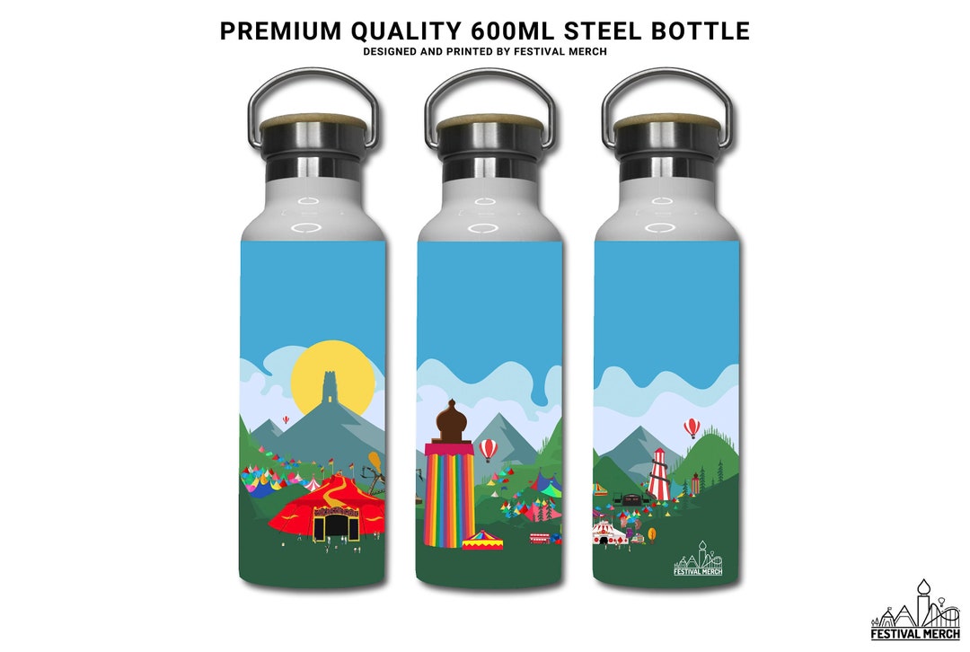 Glastonbury Festival Inspired Water Bottle unofficial Day Time Pyramid