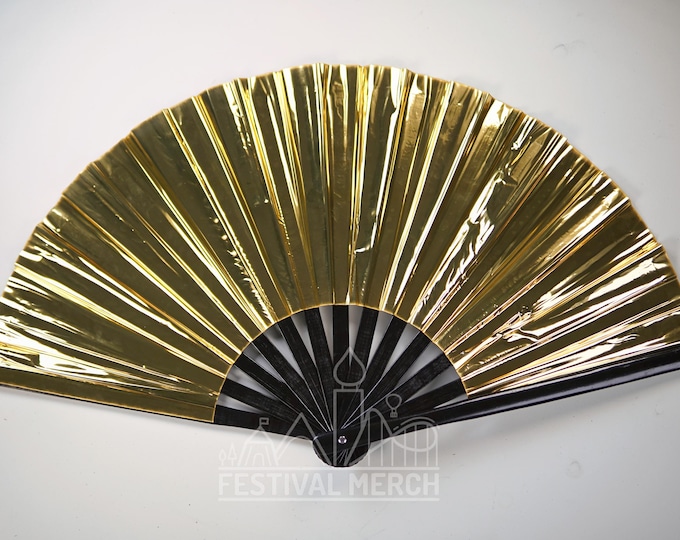 Iridescent Hand Fan XL Bamboo | Festival Merch | Vinyl Shimmer Clack Fan | EDM Rave accessories | Pride Festival | Holographic Ibiza Holiday