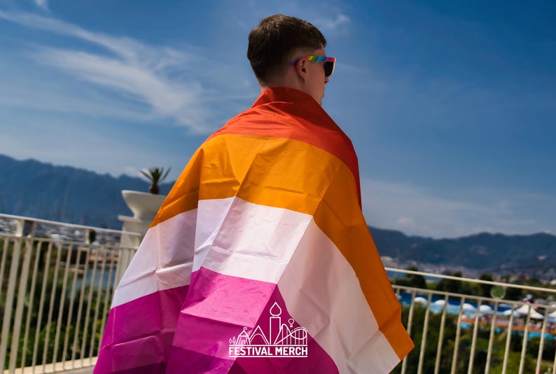 Lesbian Flag Large LGBT - 5ft by 3FT Pride Gay Lesbian Bi Trans Rainbow parade music festival party - Festival Merch image 5