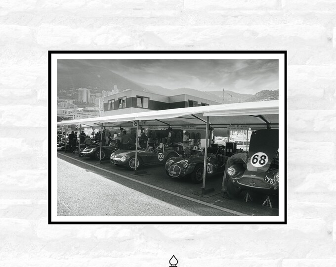 Monaco Pit Lane Print -  Monaco Poster - Grand Prix Historique - Black and White - office home decor  - A4 A3 A2  - Festival Merch