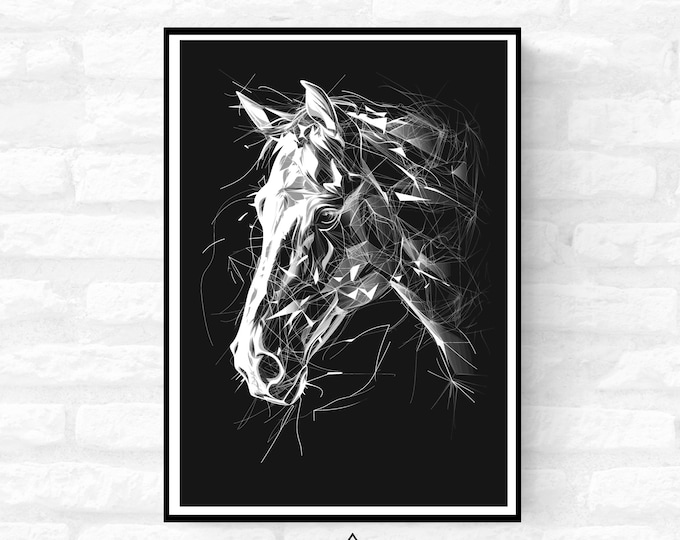 Horse Print Abstract - Black and White Art - office home decor - A4 A3 A2 - Festival Merch