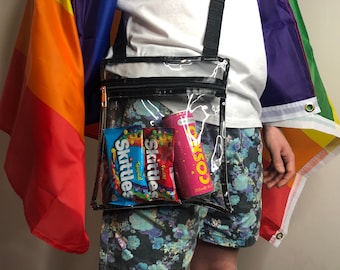 Large clear PVC Crossbody bag - Transparent bag  - festival bag shoulder Pride bag sport event music concert stadium party arena tour clear