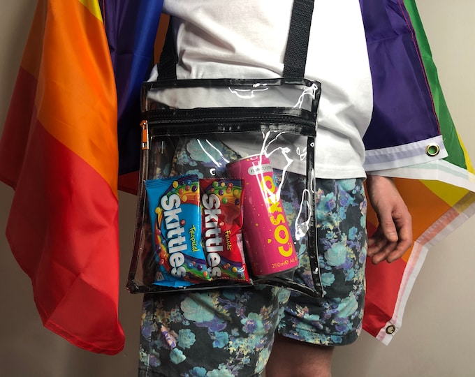 Large clear PVC Crossbody bag - Transparent bag  - festival bag shoulder Pride bag sport event music concert stadium party arena tour clear