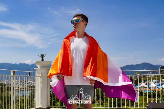 Lesbian Flag Large LGBT -  5ft by 3FT Pride Gay Lesbian Bi Trans Rainbow parade music festival party - Festival Merch