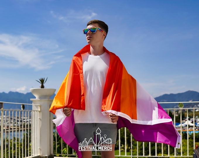 Lesbian Flag Large LGBT -  5ft by 3FT Pride Gay Lesbian Bi Trans Rainbow parade music festival party - Festival Merch