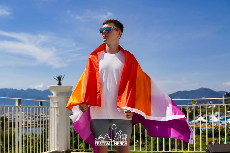 Lesbian Flag Large LGBT - 5ft by 3FT Pride Gay Lesbian Bi Trans Rainbow parade music festival party - Festival Merch image 1
