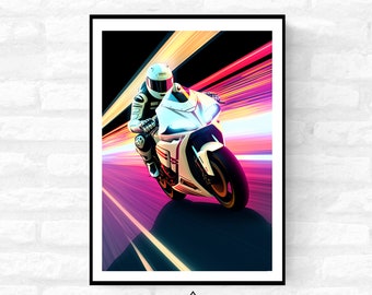 Futuristic Motor Bike Movie Style Poster Tron Inspired Motorsport Print Superbike High speed Art Print - A4 A3 A2 - Festival Merch