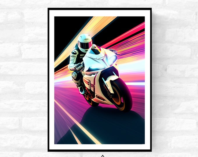 Futuristic Motor Bike Movie Style Poster Tron Inspired Motorsport Print Superbike High speed Art Print - A4 A3 A2 - Festival Merch