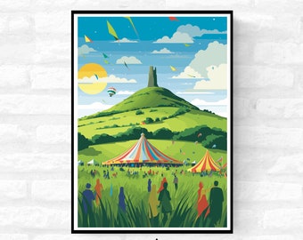Personalisable Glastonbury Tor Print - A4 A3 A2 - Inspired Glasto Festival Poster - Festival Merch