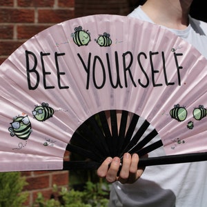 Hand Fan LARGE | Bumble Bee UV Fabric Hand Made - Rose Gold - Light ...