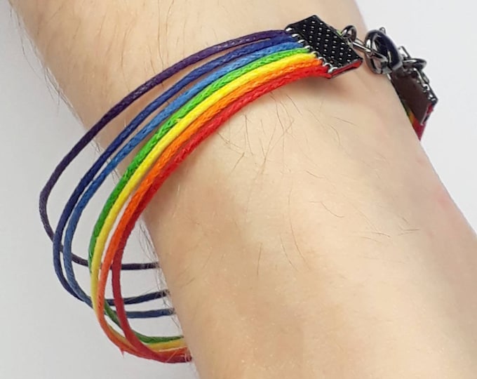 Rainbow Flag Bracelet | Handmade to order - Rainbow Gift - Pride bracelet - LGBT gift Gay Lesbian Bi Trans Gift - Wax Cotton Cord pride surf