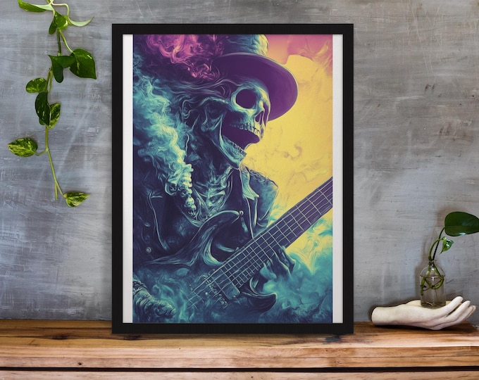 Premium Quality Art Print - Music Print Rock n Roll Skull Guitar Punk Alternative Prog Skeleton Music Festival - A4 A3 A2 - Festival Merch