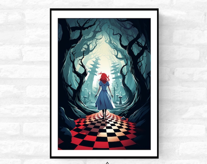 Alice in wonderland Wall Art Alice Adventures Movie Poster - Mad hatter Fairy tale into the rabbit hole print - A4 A3 A2 - Festival Merch