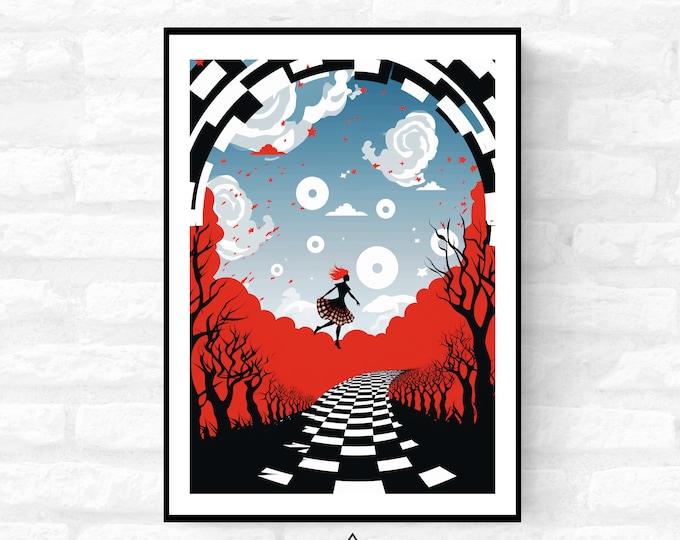 Alice in wonderland Wall Art Alice Adventures Movie Poster - Mad hatter Fairy tale into the rabbit hole print - A4 A3 A2 - Festival Merch
