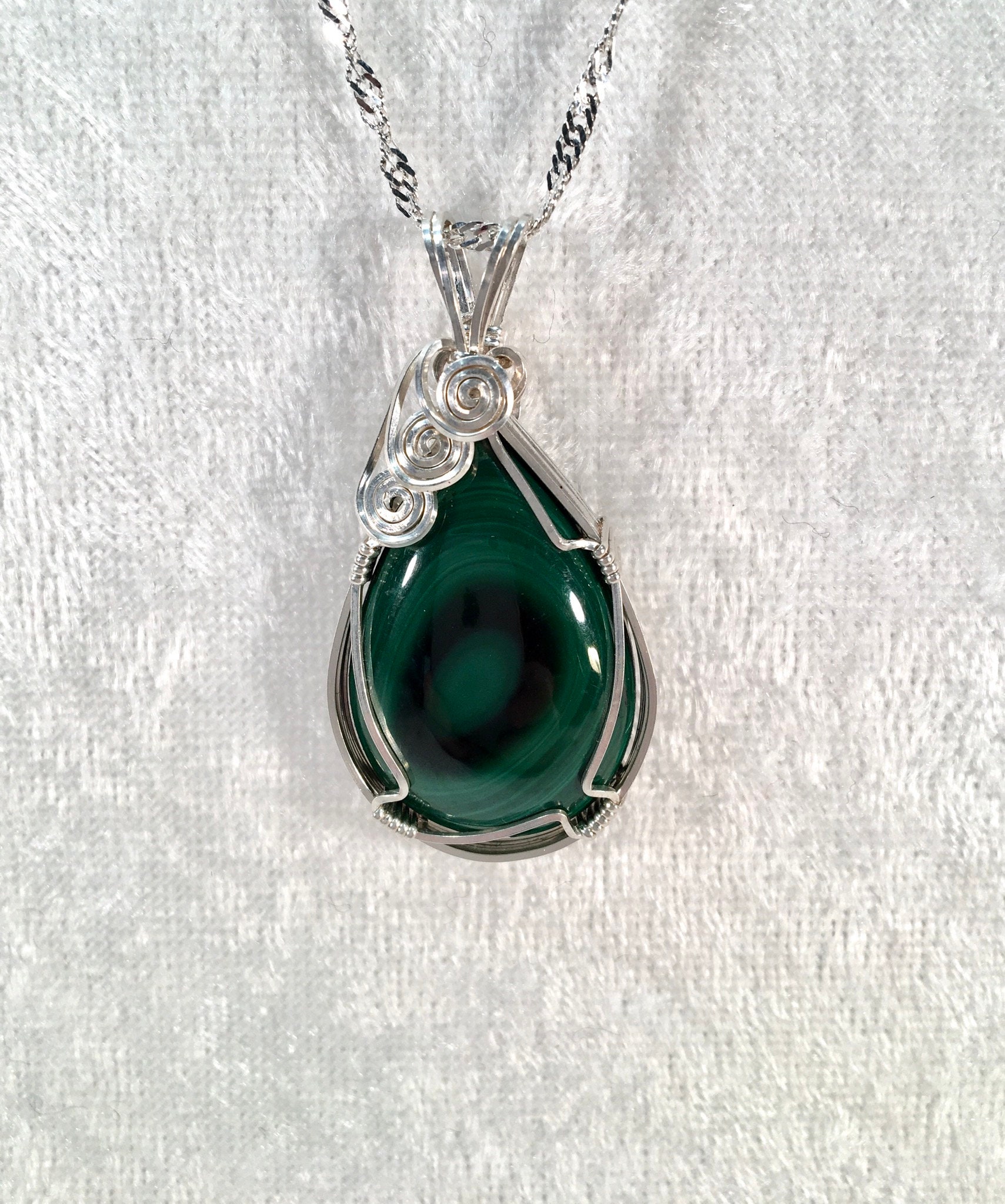 Malachite Silver Wire Pendant Wire Wrapped Pendant Malachite - Etsy