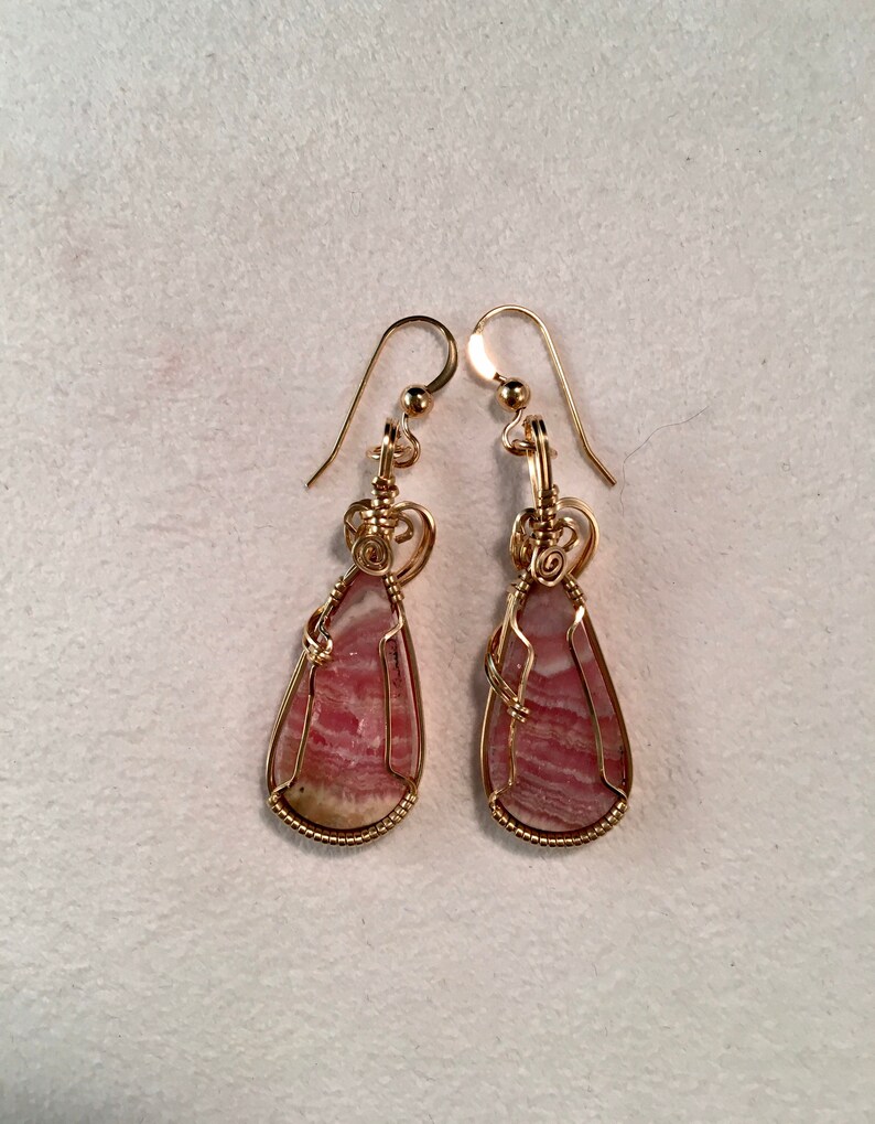 Gift for Her Rhodochrosite Teardrop Earrings Rhodochrosite Gemstone Earrings Rhodochrosite Wire Wrapped Earrings