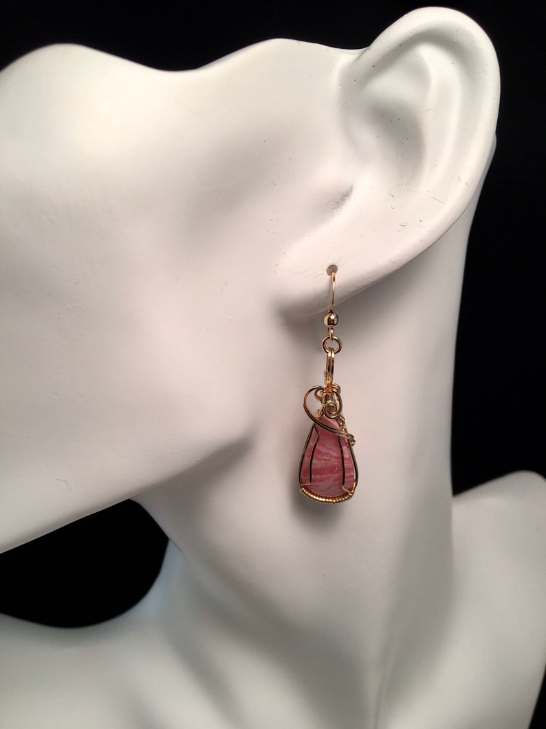 Gift for Her Rhodochrosite Teardrop Earrings Rhodochrosite Gemstone Earrings Rhodochrosite Wire Wrapped Earrings