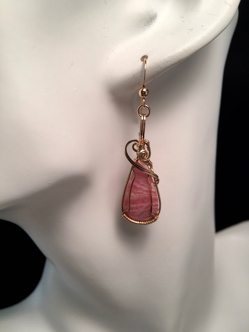 Gift for Her Rhodochrosite Teardrop Earrings Rhodochrosite Gemstone Earrings Rhodochrosite Wire Wrapped Earrings