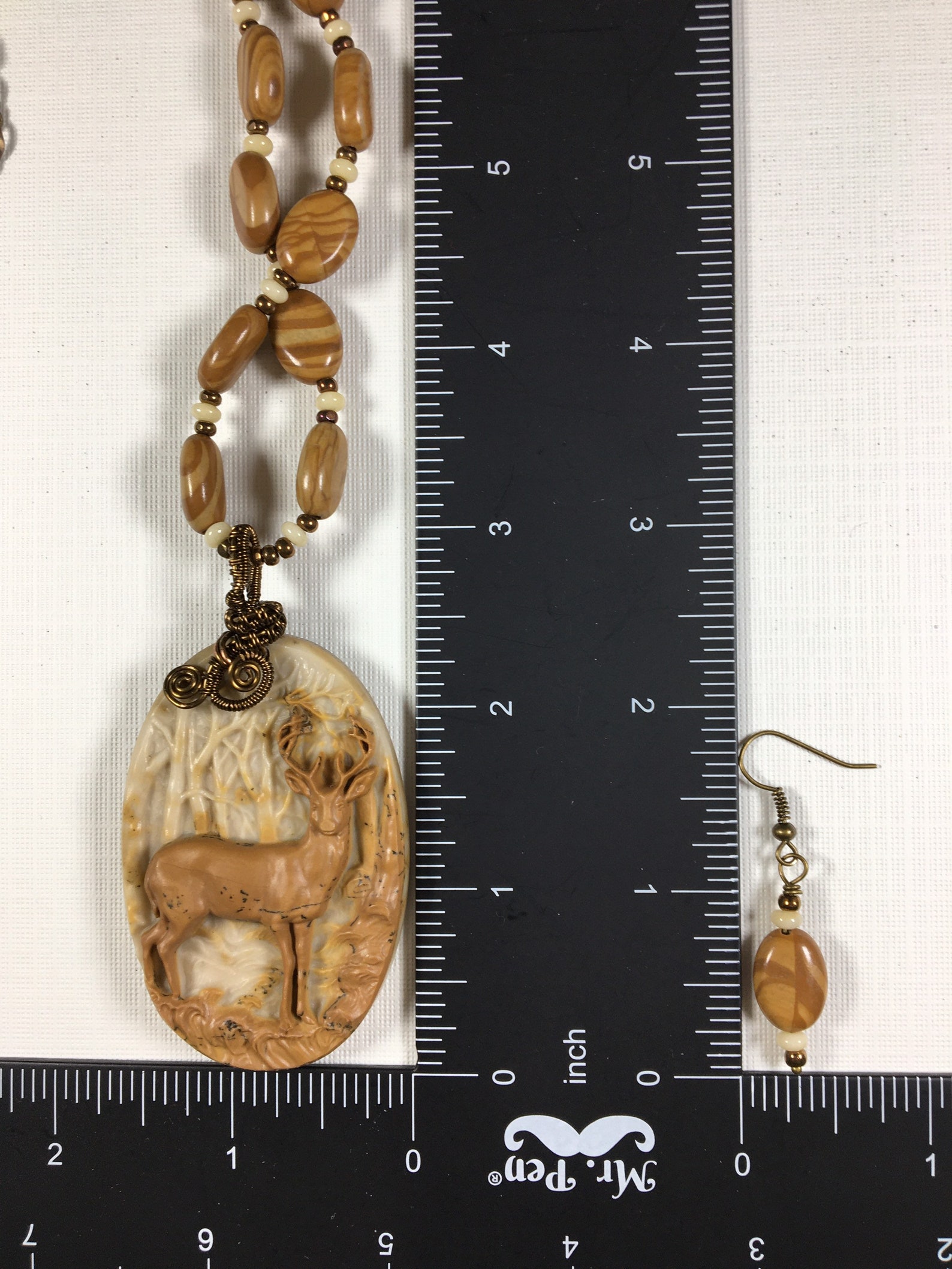 Ribbon Jasper Carved Deer Ribbon Jasper Necklace Set Etsy