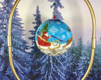 Santa Sleigh Beaded Ornament, Hand Beaded Christmas Ornament, Santa Beaded Ornament, Gift for Her, Gift for Him