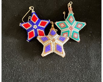 Beaded Christmas Star Ornament, Mini Christmas  Star Ornament, Handcrafted Christmas Ornament, Beaded Star, Star Ornament