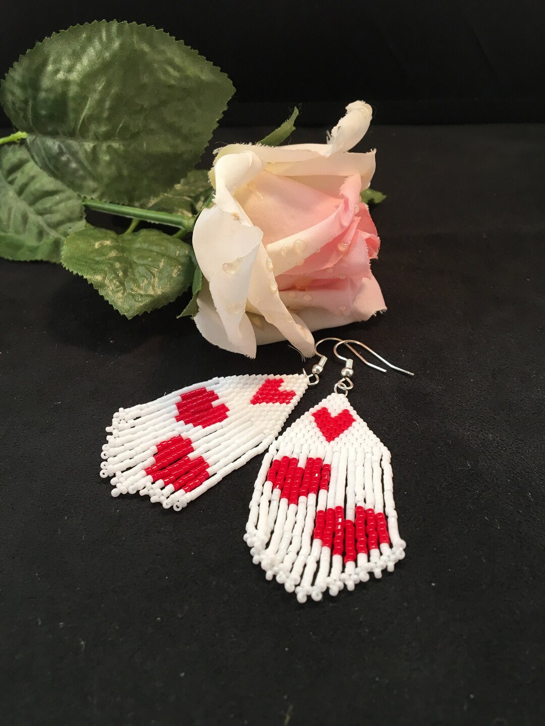 Valentines Day Earrings Beaded Heart Earrings Heart Etsy