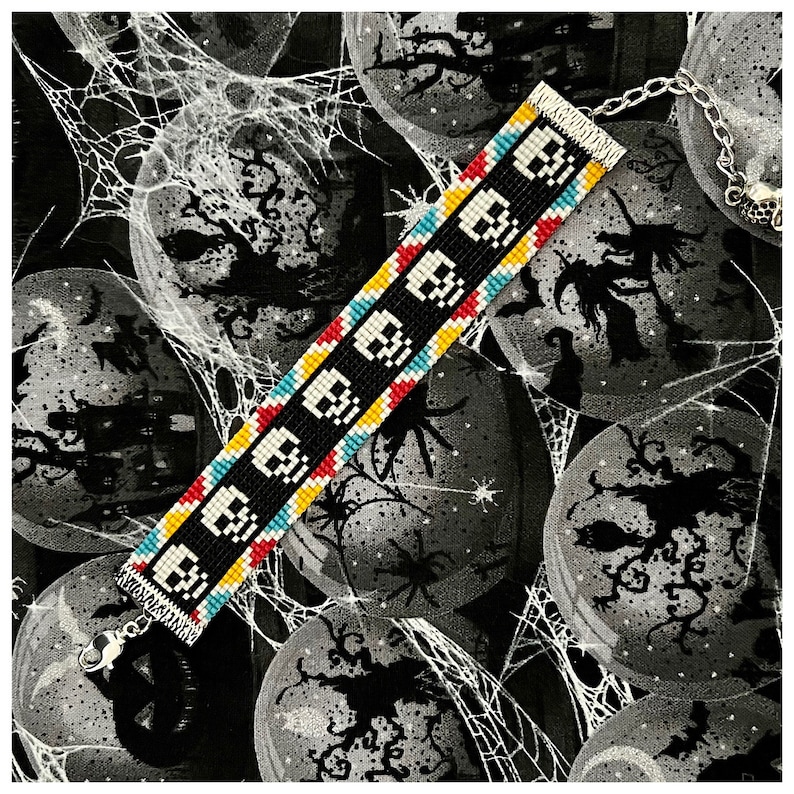 Day of the Dead Loom Bracelet, Skull Beaded Bracelet, Gift for Him ...