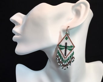 Dragonfly Fringe Beaded Earrings, Southwestern style earrings, Boho style earrings, Fringe Earrings, Statement Earrings, Gift for Her