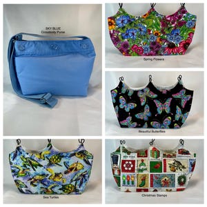 May include: Four different fabric designs for a hanging bird feeder. The designs are: Spring Flowers, Beautiful Butterflies, Sea Turtles, and Christmas Stamps.