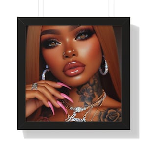 Glamorous Framed Poster Art Featuring Bold Portrait, Wall Decor for Home, Gift for Beauty Lovers, Modern Art Print, Stylish Room Accent