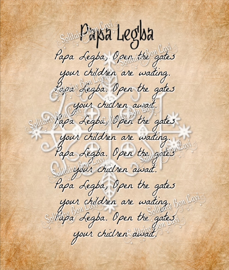 Script Papa PAPA LEGBA Altar Card/prayer Card With Veve and Chant Laminated - Etsy
