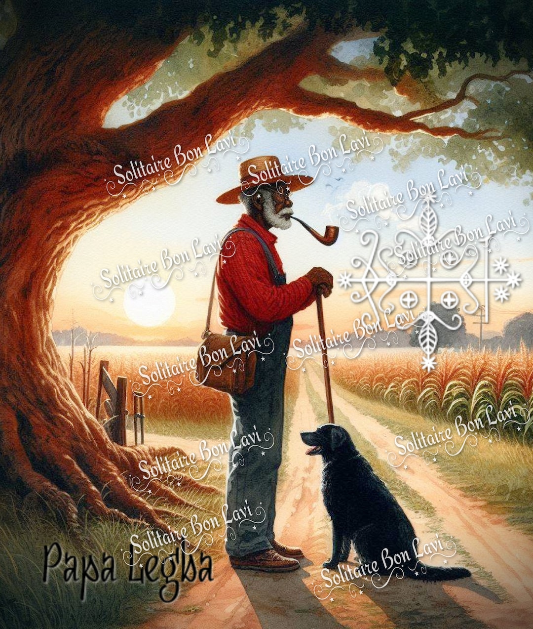 PAPA LEGBA Altar/prayer Card With Veve and Chant Laminated Voodoo Pagan ...