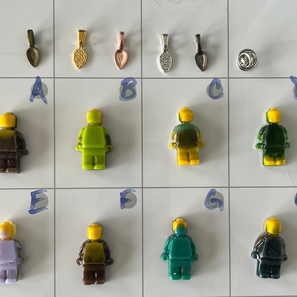 Fused Glass Lego People, Unique Lego figures, Pendant or Pin, Unique Gift idea, Collect them all,