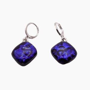 Stunning Blue Dichroic Kite Earrings - Handcrafted Fused Glass Jewelry for Unique Style and Elegance