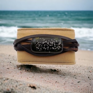 Unique Cremation Memorial Solid color bracelet tag keepsake with adjustable leather bracelet Mens Womans Unisex