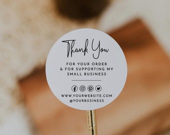 Adesivos para pequenas empresas, adesivos para embalagens de produtos, adesivos de agradecimento, adesivos comerciais personalizados, modelo editável, agradecimento comercial