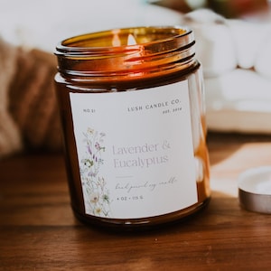 Wildblumen-Kerzenetikettenvorlage, Blumenkerzenetikett, bearbeitbares Kerzenetikett, DIY-Kerzenetikett, benutzerdefinierte Produktetiketten, Kerzenetikettenaufkleber