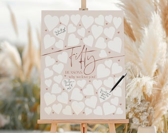 50 Reasons We Love You Printable, 50 Things We Love About You, Pink 50th Birthday Gift, Women, Mom Birthday Gift, Birthday Signature Board
