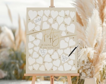 50 Reasons We Love You Printable, 50 Things We Love About You, Beige Boho 50th Birthday Gift, Mom Birthday Gift, Birthday Signature Board
