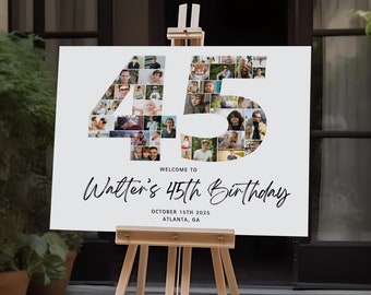 45th Birthday Photo Collage Template, 45th Birthday Welcome Sign, Number 45 Collage, 45 Years Poster, 45th Birthday Board, Canva