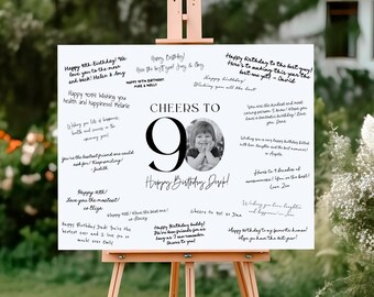 90th Birthday Signature Board Printable, Photo 90th Birthday Sign, Mens 90th Birthday Poster, 90th Guestbook, 90th Memories Poster