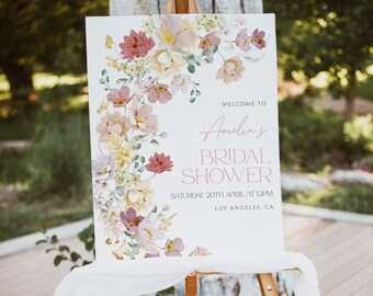 Spring Bridal Shower Welcome Sign, Dusty Pink Welcome Sign, Editable Template, Floral Garden Bridal Shower, Dusty Pink, Blush, BRI4