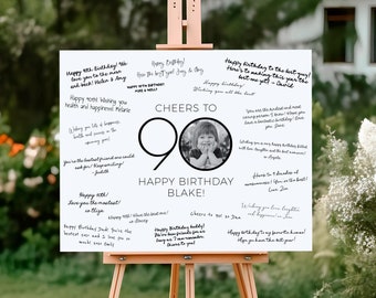 90th Birthday Signature Board Template, Photo 90th Birthday Sign, 90th Birthday Decorations, 90th Guestbook, Signature Sign