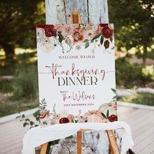 Thanksgiving Welcome Sign Template, Editable Thanksgiving Sign, Friendsgiving Sign, Fall Thanksgiving Dinner Sign, Pumpkin Welcome Sign