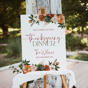 Thanksgiving Welcome Sign Template, Editable Thanksgiving Sign, Friendsgiving Sign, Fall Thanksgiving Dinner Sign, Pumpkin Welcome Sign