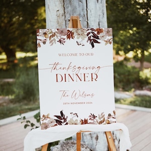 Thanksgiving Welcome Sign Template, Editable Thanksgiving Sign, Friendsgiving Sign, Holiday Party Welcome Sign, Fall Leaves Welcome Sign