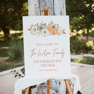 Pumpkin Welcome Sign Template, Editable Thanksgiving Sign, Friendsgiving Sign, Fall Holiday Party Welcome Sign, Thanksgiving Dinner Party