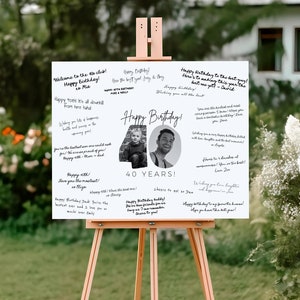 Modelo de quadro de assinaturas de 40º aniversário, placa de foto de 40º aniversário, decorações de 40º aniversário, livro de visitas de 40º aniversário, placa de assinatura