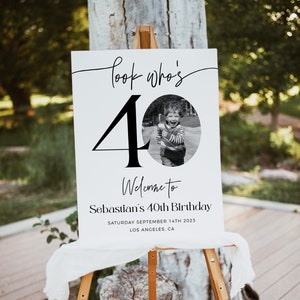 Male 40th Birthday Welcome Sign, Look Who's 40 Birthday Welcome Sign, Editable Template, Modern Welcome Poster, Photo Birthday Welcome Sign